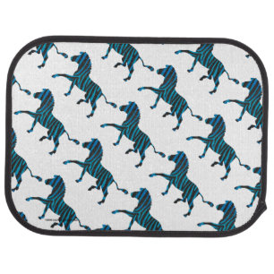 Zebra Black and Blue Silhouette Car Floor Mat