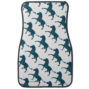 Zebra Black and Blue Silhouette Car Mat