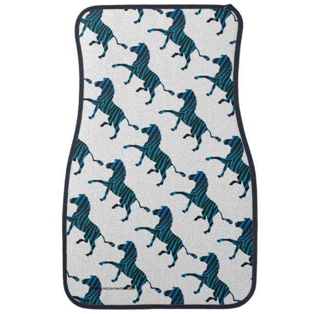 Zebra Black and Blue Silhouette Car Mat (Front)