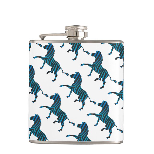 Zebra Black and Blue Silhouette Flask (Front)