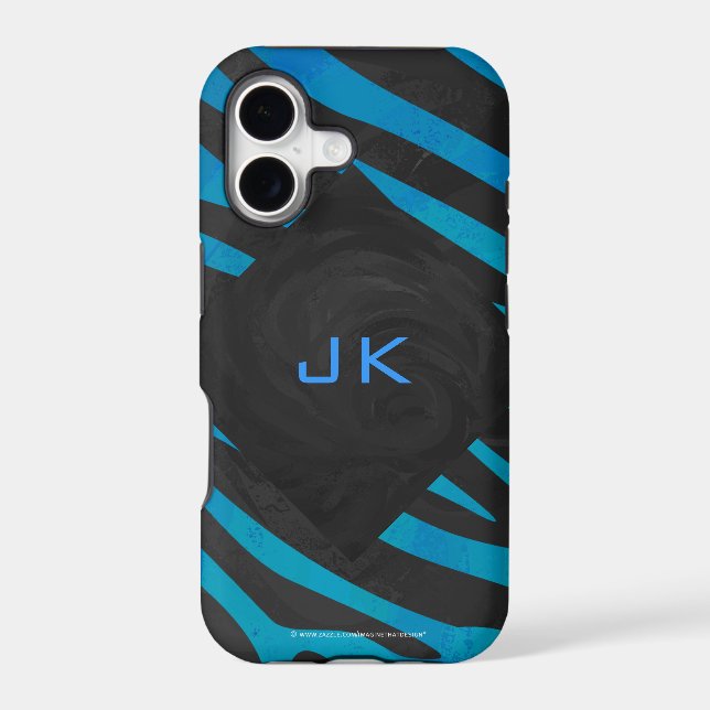 Zebra Black and Blue with Monogram Case-Mate iPhone Case (Back)