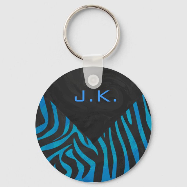 Zebra Black and Blue with Monogram Keychain (Front)