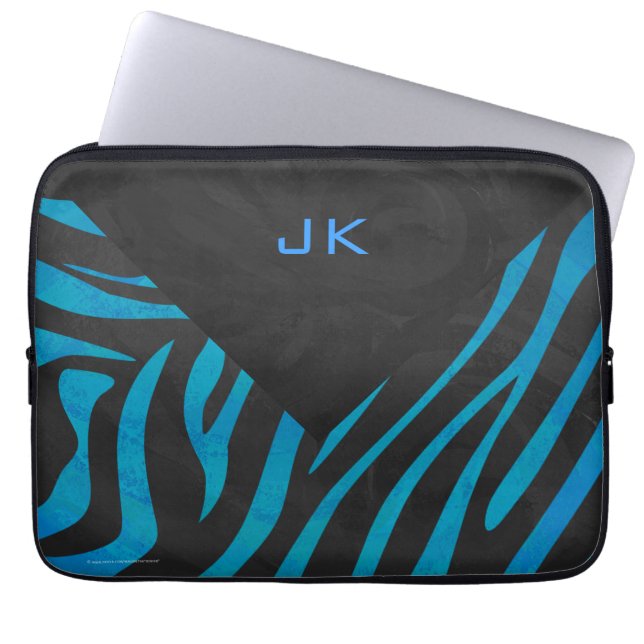 Zebra Black and Blue with Monogram Laptop Sleeve (Front)
