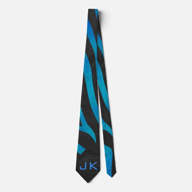 Zebra Black and Blue with Monogram Neck Tie (Front)