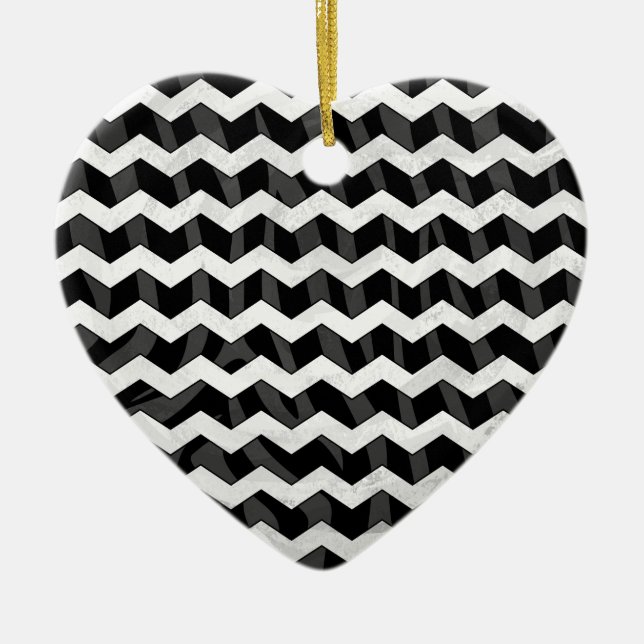 Zebra Black and Gray Chevron Ceramic Ornament (Front)