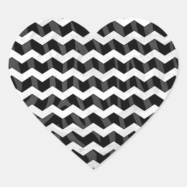 Zebra Black and Gray Chevron Heart Sticker (Front)