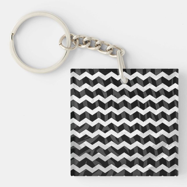 Zebra Black and Gray Chevron Keychain (Front)