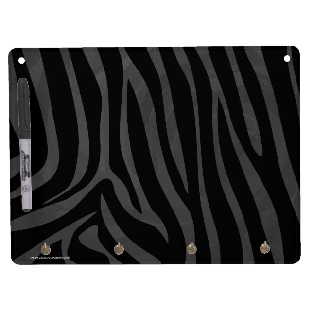Zebra Black and Gray Print Dry Erase Board With Keychain Holder (Front)