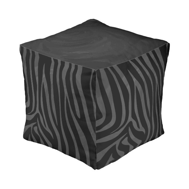 Zebra Black and Gray Print Pouf (Angled Back)