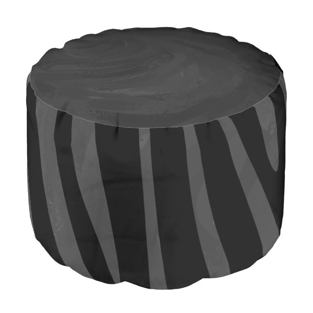 Zebra Black and Gray Print Pouf (Angled Front)
