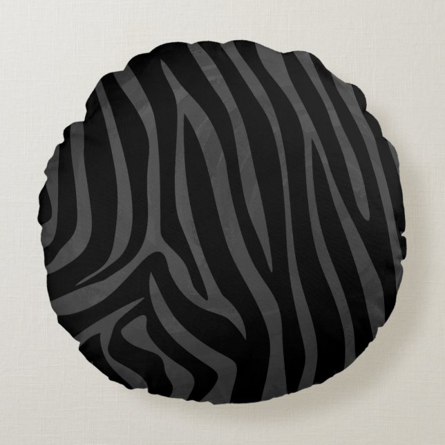 Zebra Black and Gray Print Round Pillow (Front)