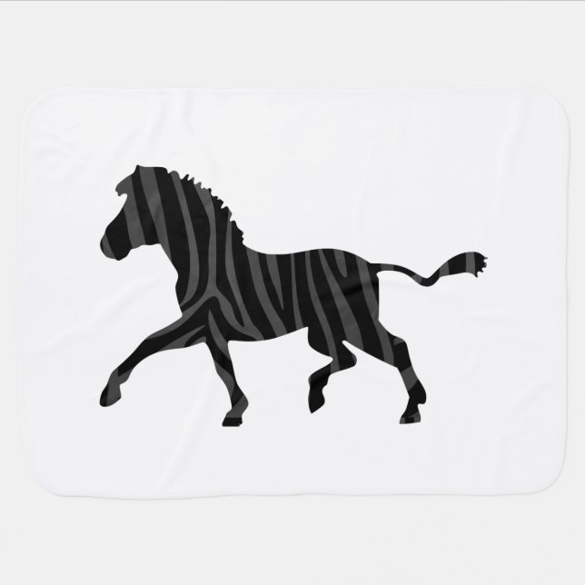 Zebra Black and Gray Print Silhouette Baby Blanket (Horizontal)