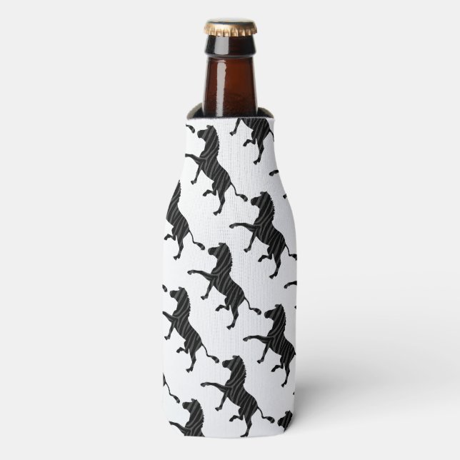 Zebra Black and Gray Print Silhouette Bottle Cooler (Bottle Front)