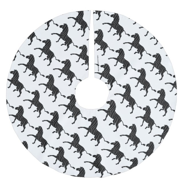 Zebra Black and Gray Print Silhouette Brushed Polyester Tree Skirt (Front)