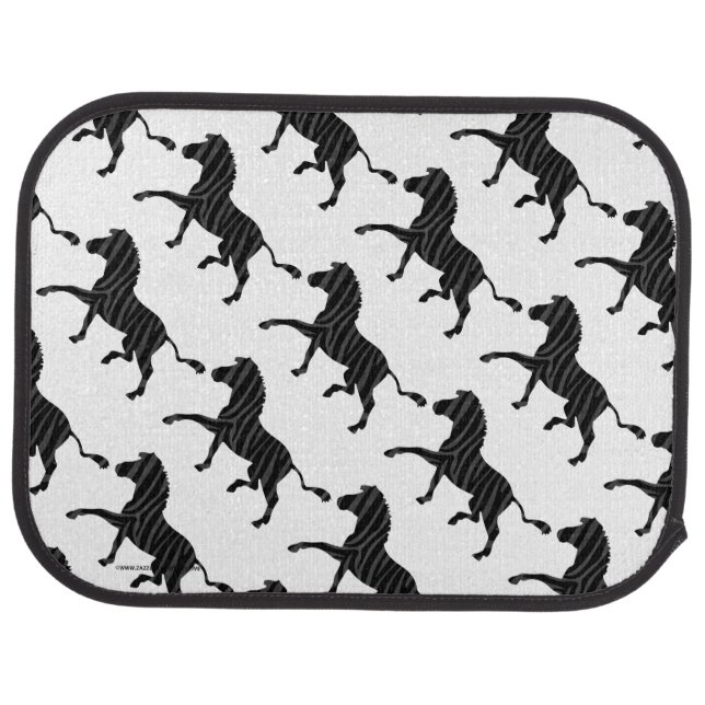Zebra Black and Gray Print Silhouette Car Mat (Rear)