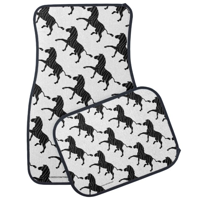 Zebra Black and Gray Print Silhouette Car Mat (Set)