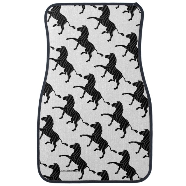 Zebra Black and Gray Print Silhouette Car Mat (Front)