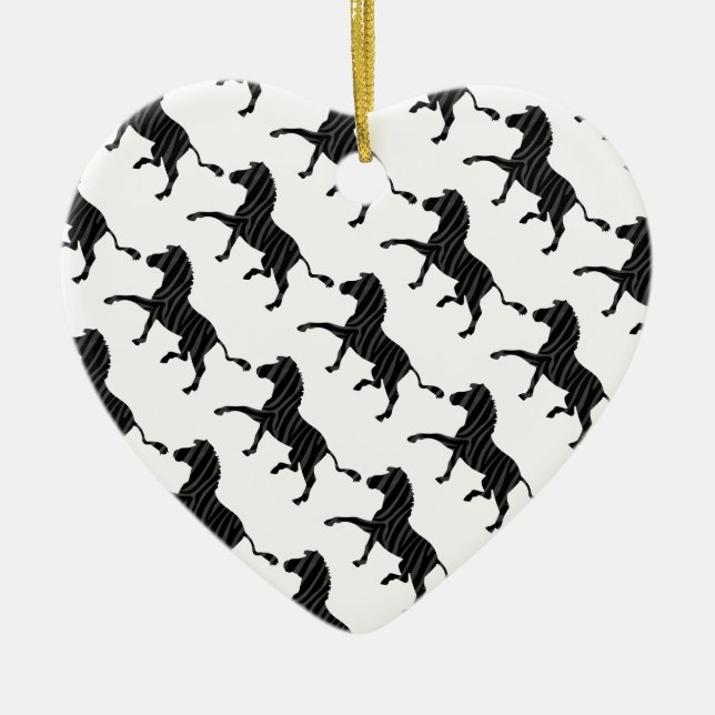 Zebra Black and Gray Print Silhouette Ceramic Ornament (Front)