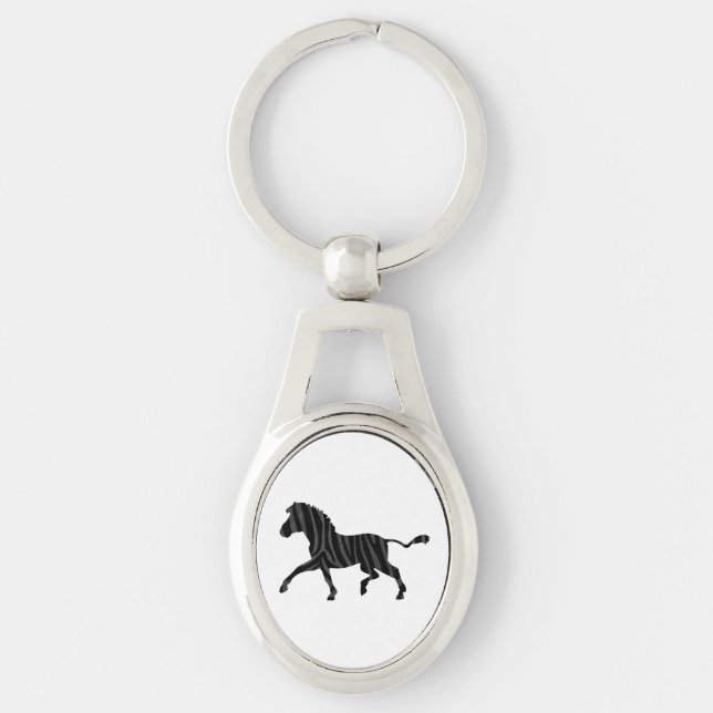 Zebra Black and Gray Print Silhouette Keychain (Front)