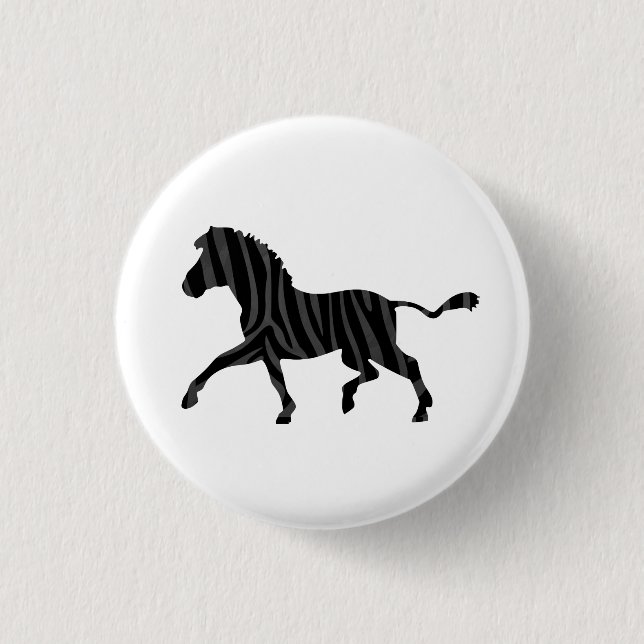 Zebra Black and Gray Print Silhouette Pinback Button (Front)