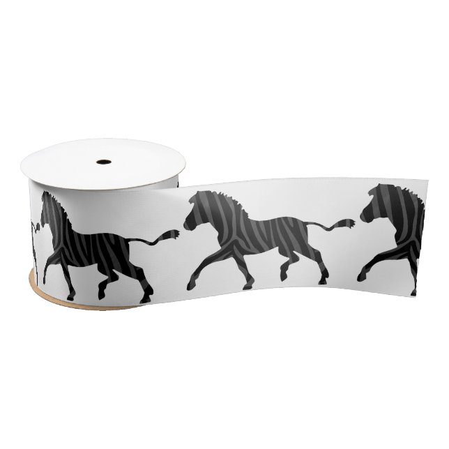 Zebra Black and Gray Print Silhouette Satin Ribbon (Spool)