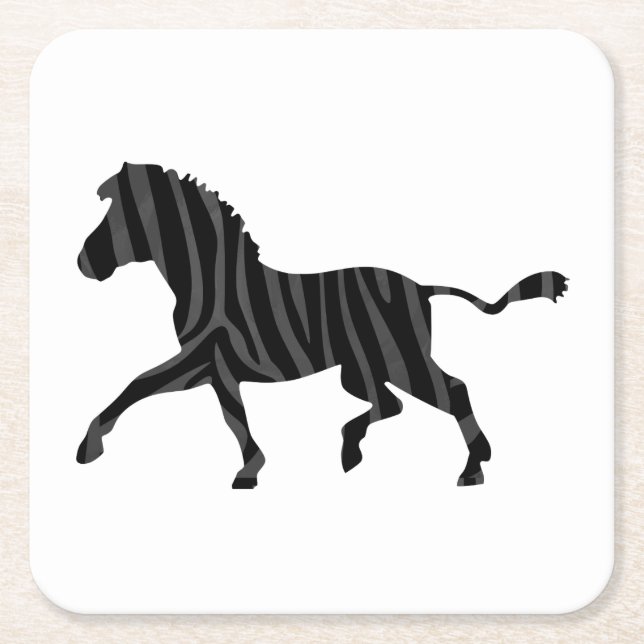Zebra Black and Gray Print Silhouette Square Paper Coaster (Front)
