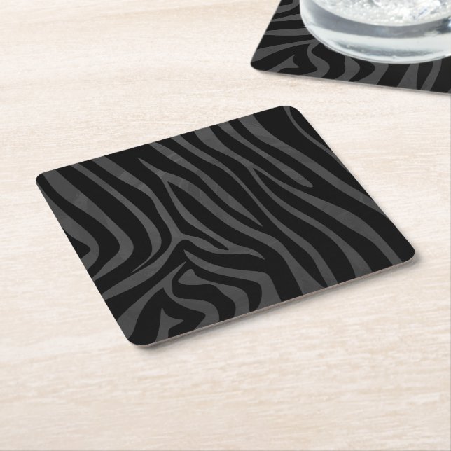 Zebra Black and Gray Print Square Paper Coaster (Angled)