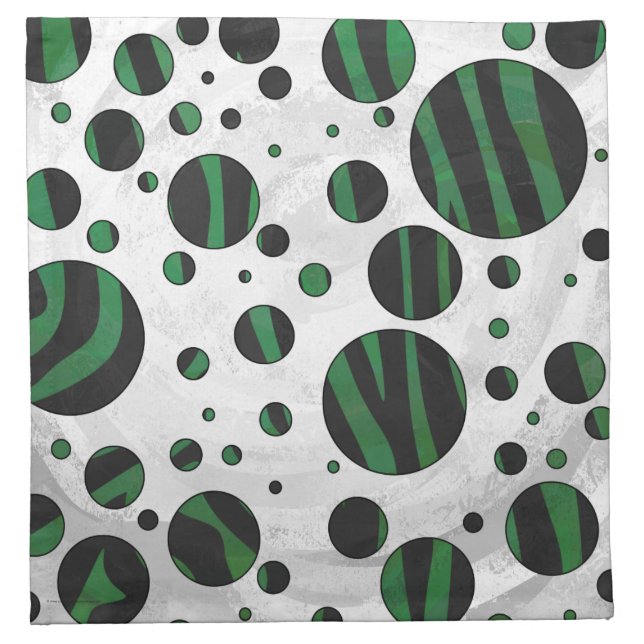 Zebra Black and Green Polka Dot Cloth Napkin (Front)