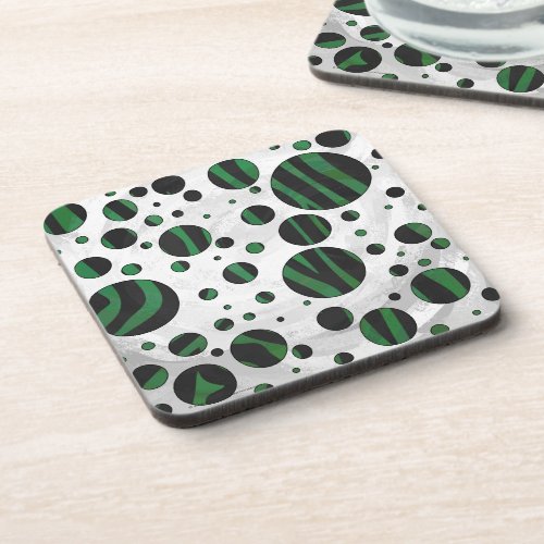 Zebra Black and Green Polka Dot Drink Coaster