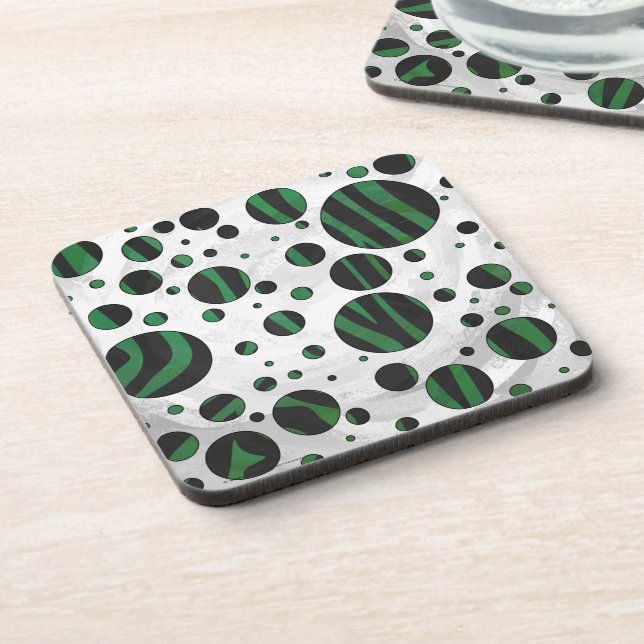 Zebra Black and Green Polka Dot Drink Coaster (Left Side)