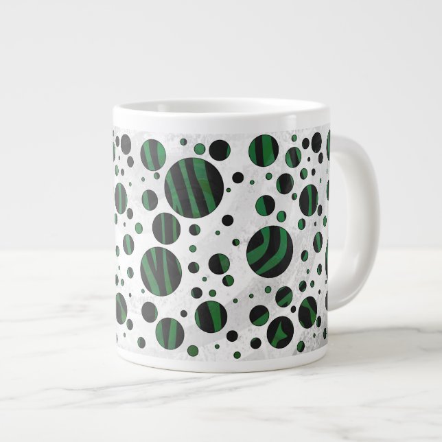 Zebra Black and Green Polka Dot Large Coffee Mug (Front Right)