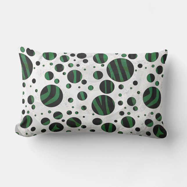 Zebra Black and Green Polka Dot Lumbar Pillow (Front)