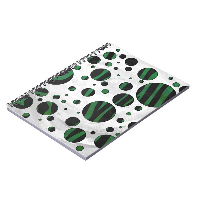 Zebra Black and Green Polka Dot Notebook (Left Side)