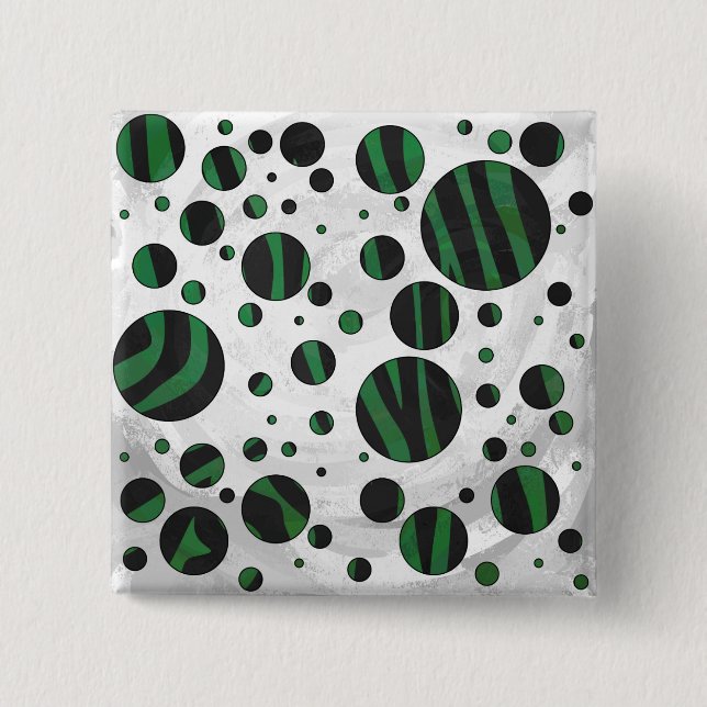 Zebra Black and Green Polka Dot Pinback Button (Front)