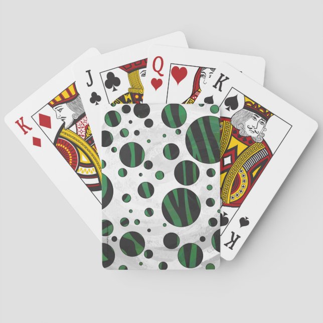 Zebra Black and Green Polka Dot Poker Cards (Back)