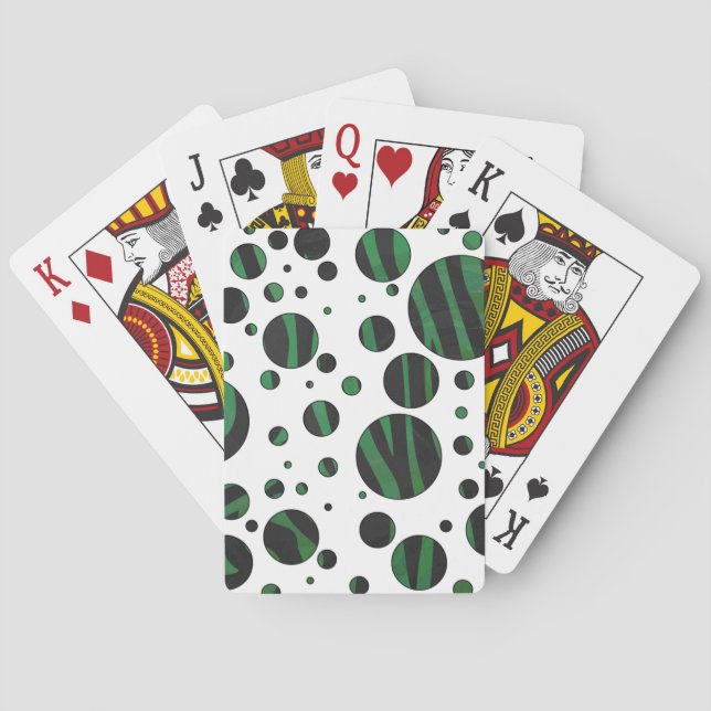 Zebra Black and Green Polka Dot Poker Cards (Back)