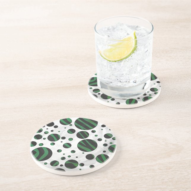 Zebra Black and Green Polka Dot Sandstone Coaster (Side)