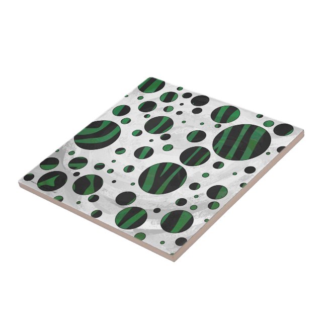 Zebra Black and Green Polka Dot Tile (Side)