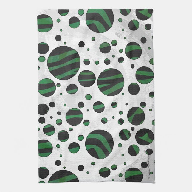 Zebra Black and Green Polka Dot Towel (Vertical)