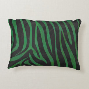 Zebra Black and Green Print Accent Pillow