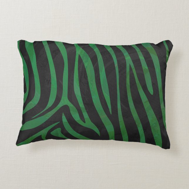 Zebra Black and Green Print Accent Pillow (Back)