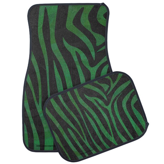 Zebra Black and Green Print Car Floor Mat (Set)