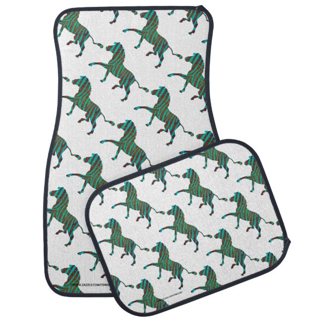 Zebra Black and Green Print Car Mat (Set)