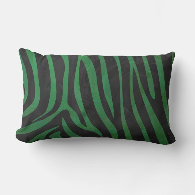 Zebra Black and Green Print Lumbar Pillow (Front)