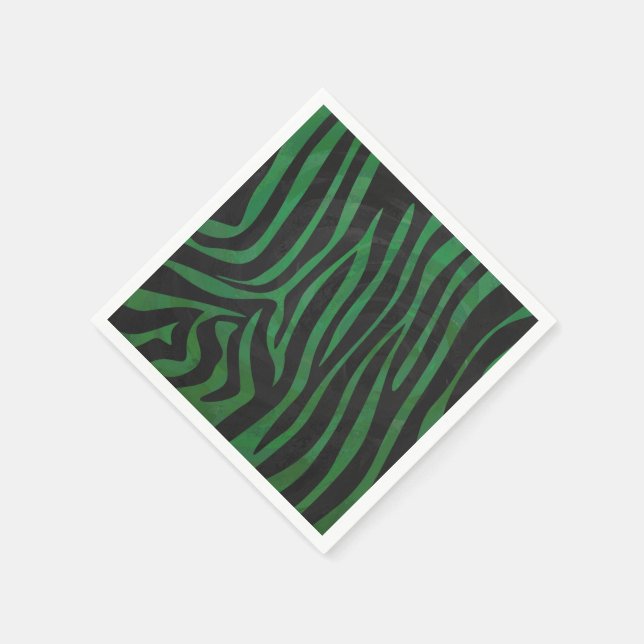Zebra Black and Green Print Paper Napkins (Corner)