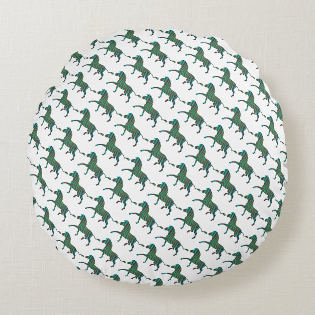 Zebra Black and Green Print Round Pillow (Front)