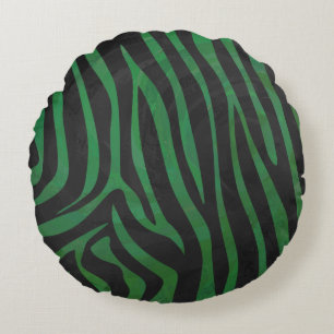 Zebra Black and Green Print Round Pillow