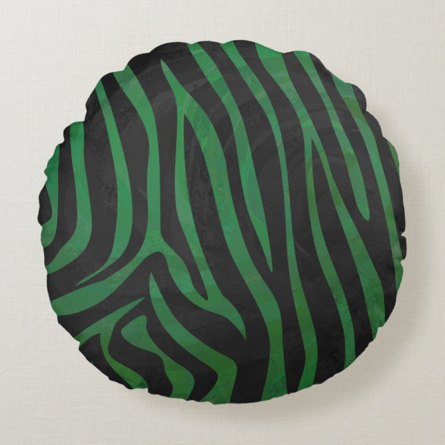 Zebra Black and Green Print Round Pillow (Front)