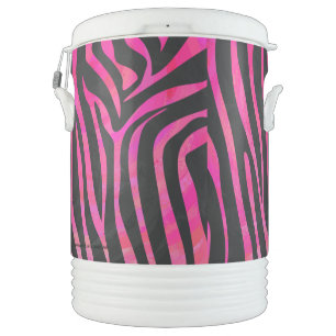 Zebra Black and Hot Pink Print Beverage Cooler