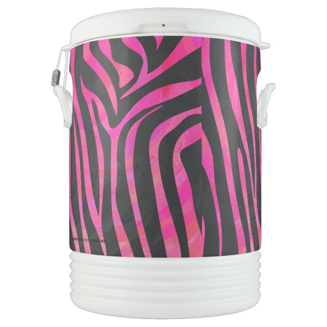 Zebra Black and Hot Pink Print Beverage Cooler (Back)